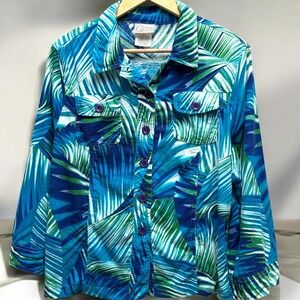 Company Collection Blue & Green Tropical Print Lightweight Linen Blend Jacket‎